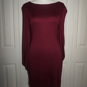 Burgundy Semi Backless Dress w/ Long Sleeves